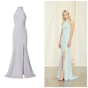 Amsale Cora Dress Bridesmaids‎ Size 2 Platinum Halter Maxi Slit Sleeveless